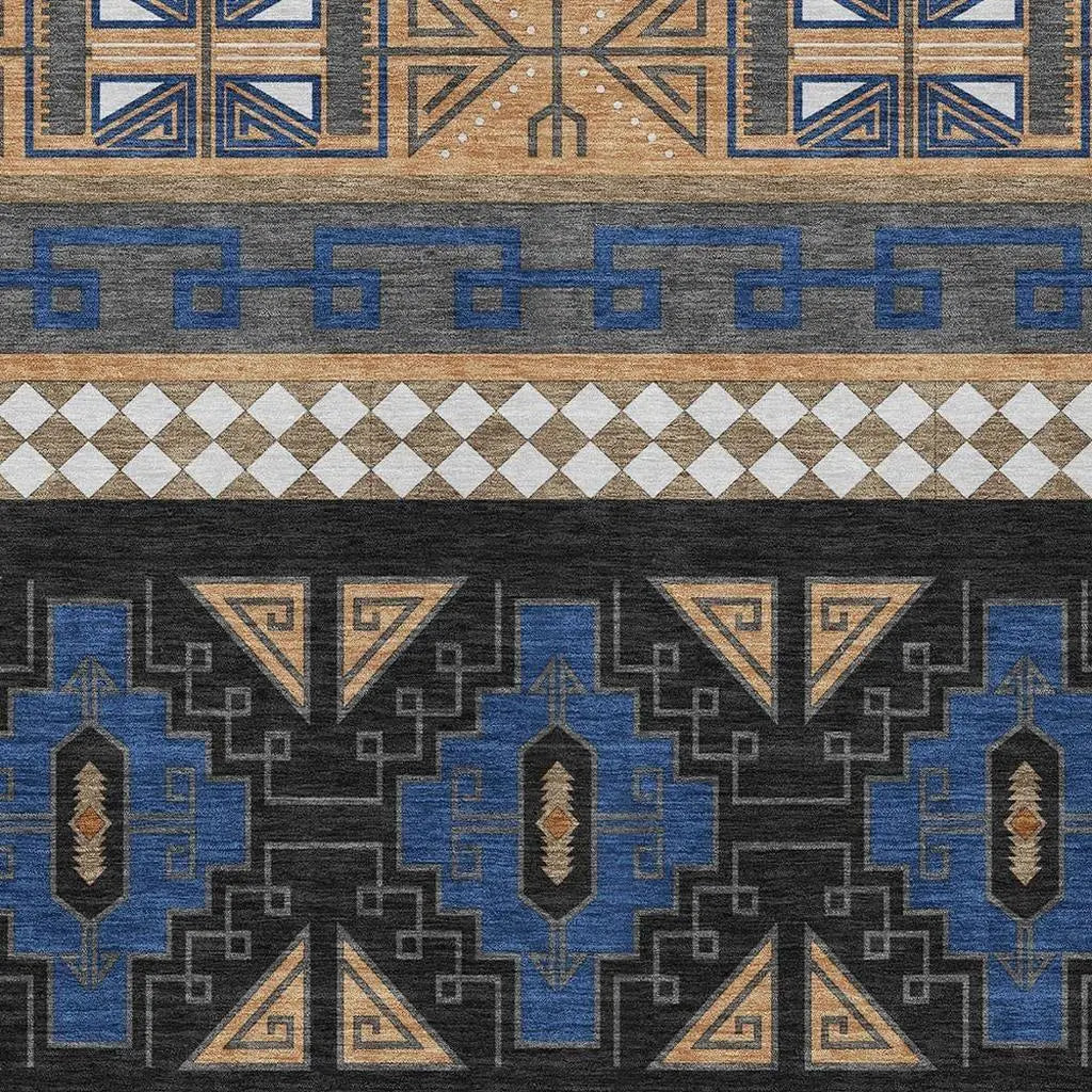 8' X 10' Navy Blue And Salmon Tribal Washable Indoor Outdoor Area Rug Homeroots Outdoor