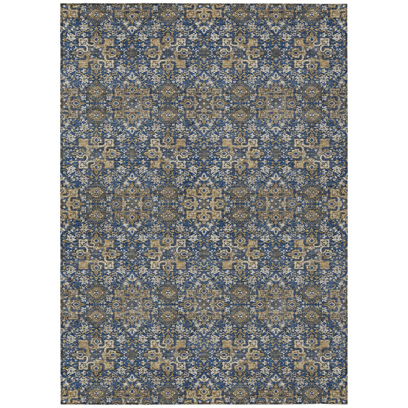 8' X 10' Navy Blue And Silver Oriental Washable Indoor Outdoor Area Rug Homeroots Outdoor