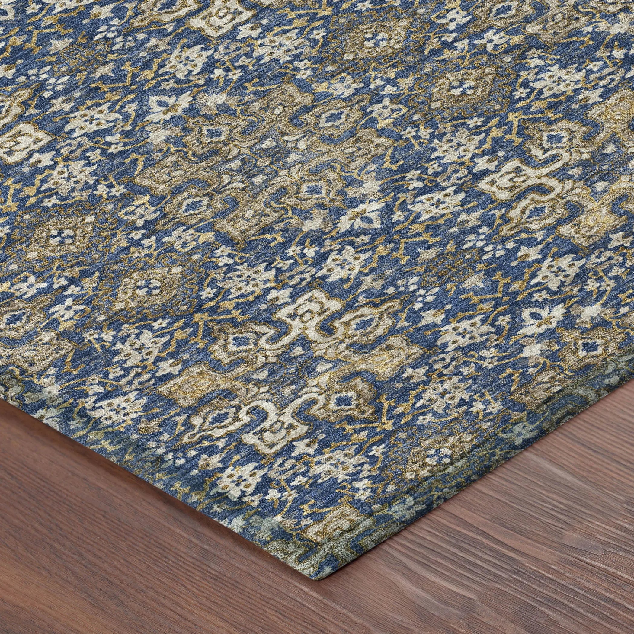 8' X 10' Navy Blue And Silver Oriental Washable Indoor Outdoor Area Rug Homeroots Outdoor