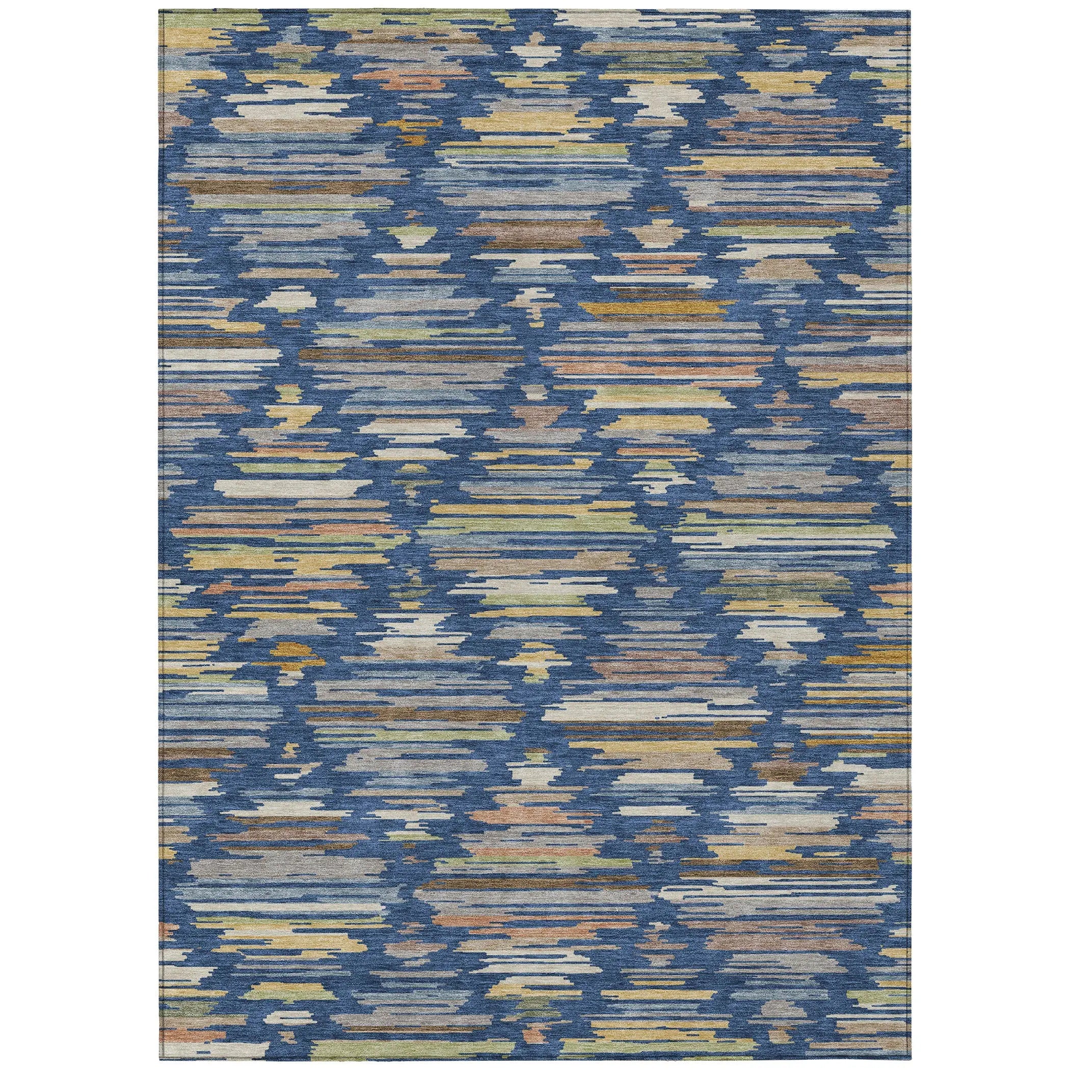 8' X 10' Navy Blue And Silver Southwestern Washable Indoor Outdoor Area Rug Homeroots Outdoor
