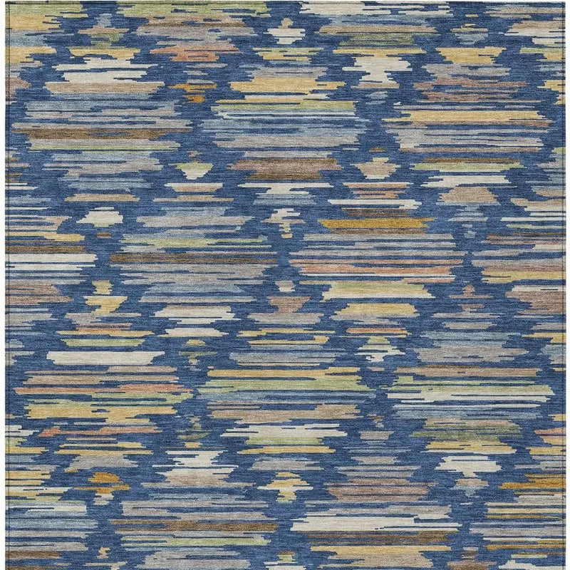 8' X 10' Navy Blue And Silver Southwestern Washable Indoor Outdoor Area Rug Homeroots Outdoor