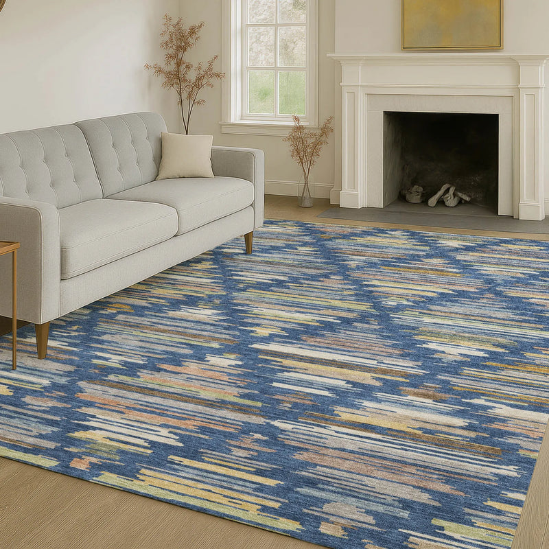 8' X 10' Navy Blue And Silver Southwestern Washable Indoor Outdoor Area Rug Homeroots Outdoor
