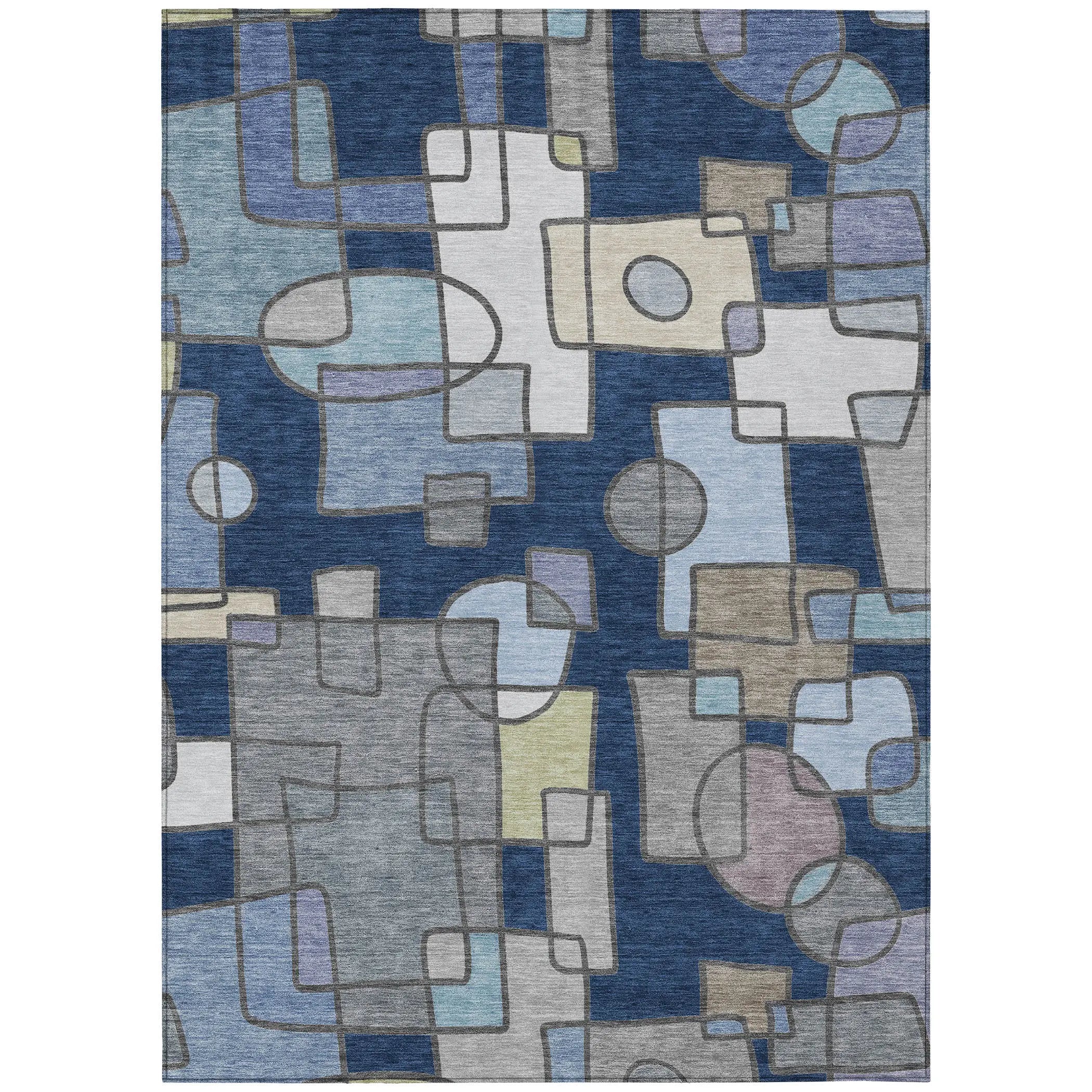 8' X 10' Navy Blue And Sky Blue Geometric Washable Indoor Outdoor Area Rug Homeroots Outdoor