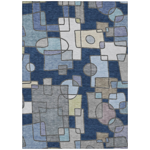 8' X 10' Navy Blue And Sky Blue Geometric Washable Indoor Outdoor Area Rug Homeroots Outdoor
