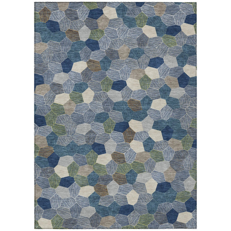8' X 10' Navy Blue And Sky Blue Geometric Washable Indoor Outdoor Area Rug Homeroots Outdoor