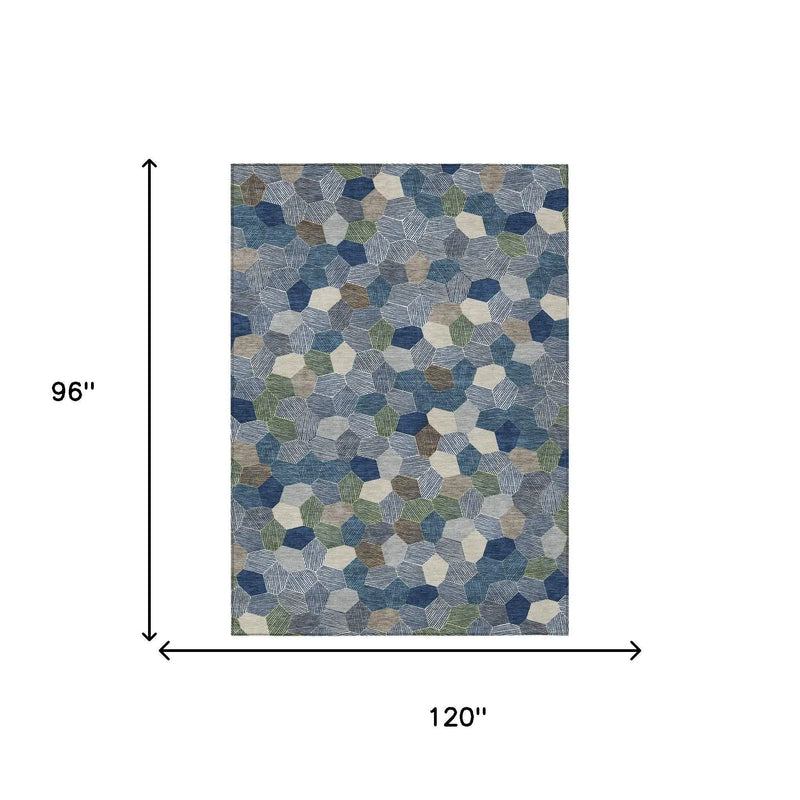 8' X 10' Navy Blue And Sky Blue Geometric Washable Indoor Outdoor Area Rug Homeroots Outdoor