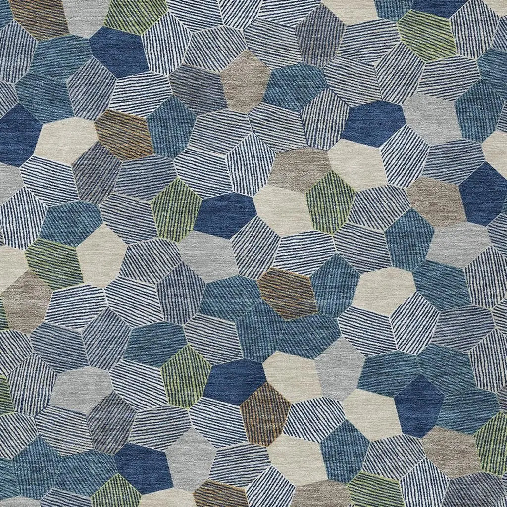 8' X 10' Navy Blue And Sky Blue Geometric Washable Indoor Outdoor Area Rug Homeroots Outdoor
