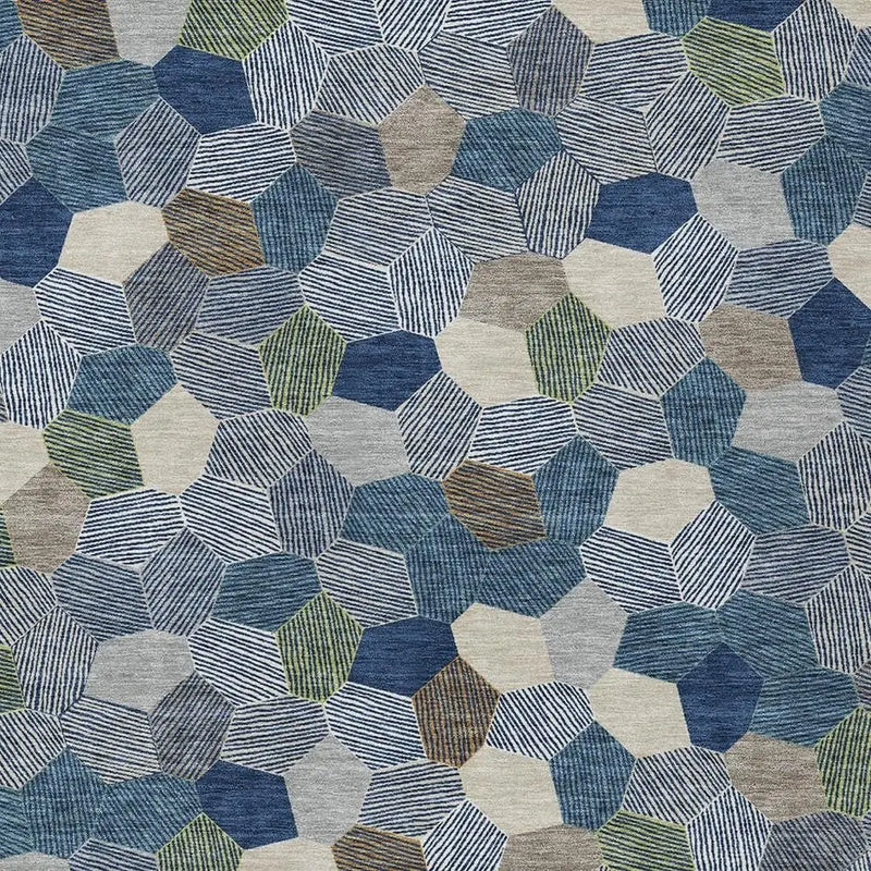 8' X 10' Navy Blue And Sky Blue Geometric Washable Indoor Outdoor Area Rug Homeroots Outdoor