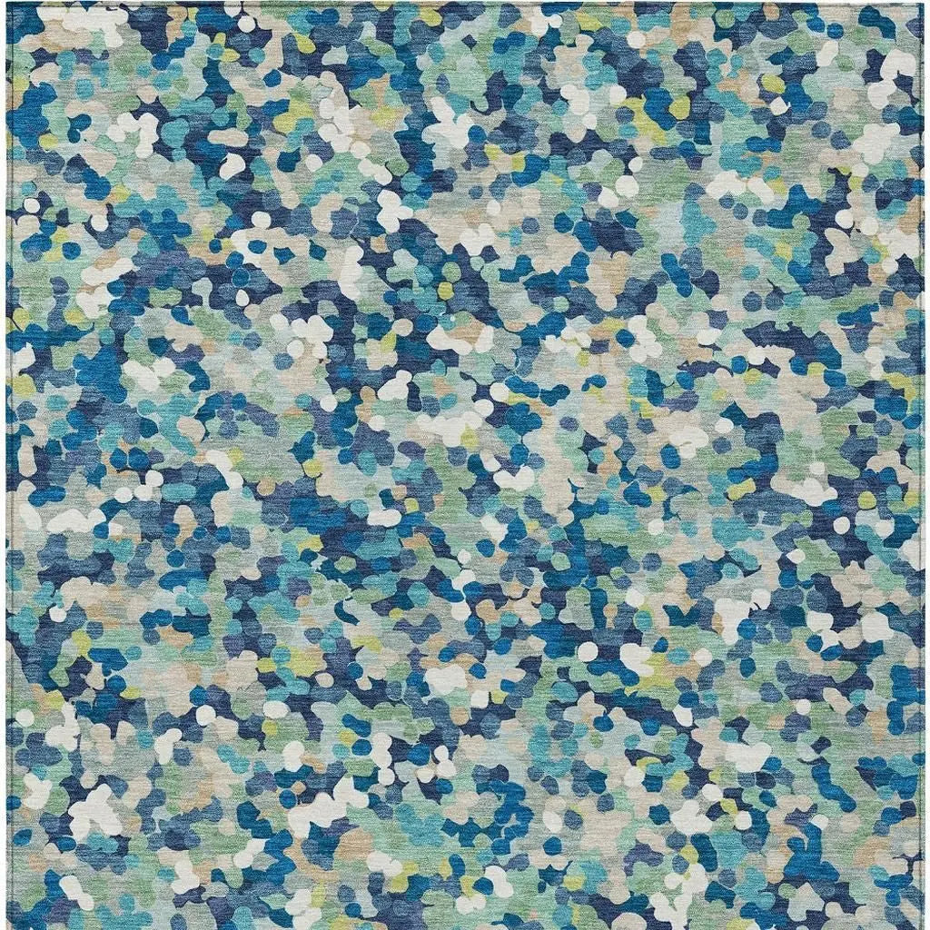 8' X 10' Navy Blue And Sky Blue Geometric Washable Indoor Outdoor Area Rug Homeroots Outdoor
