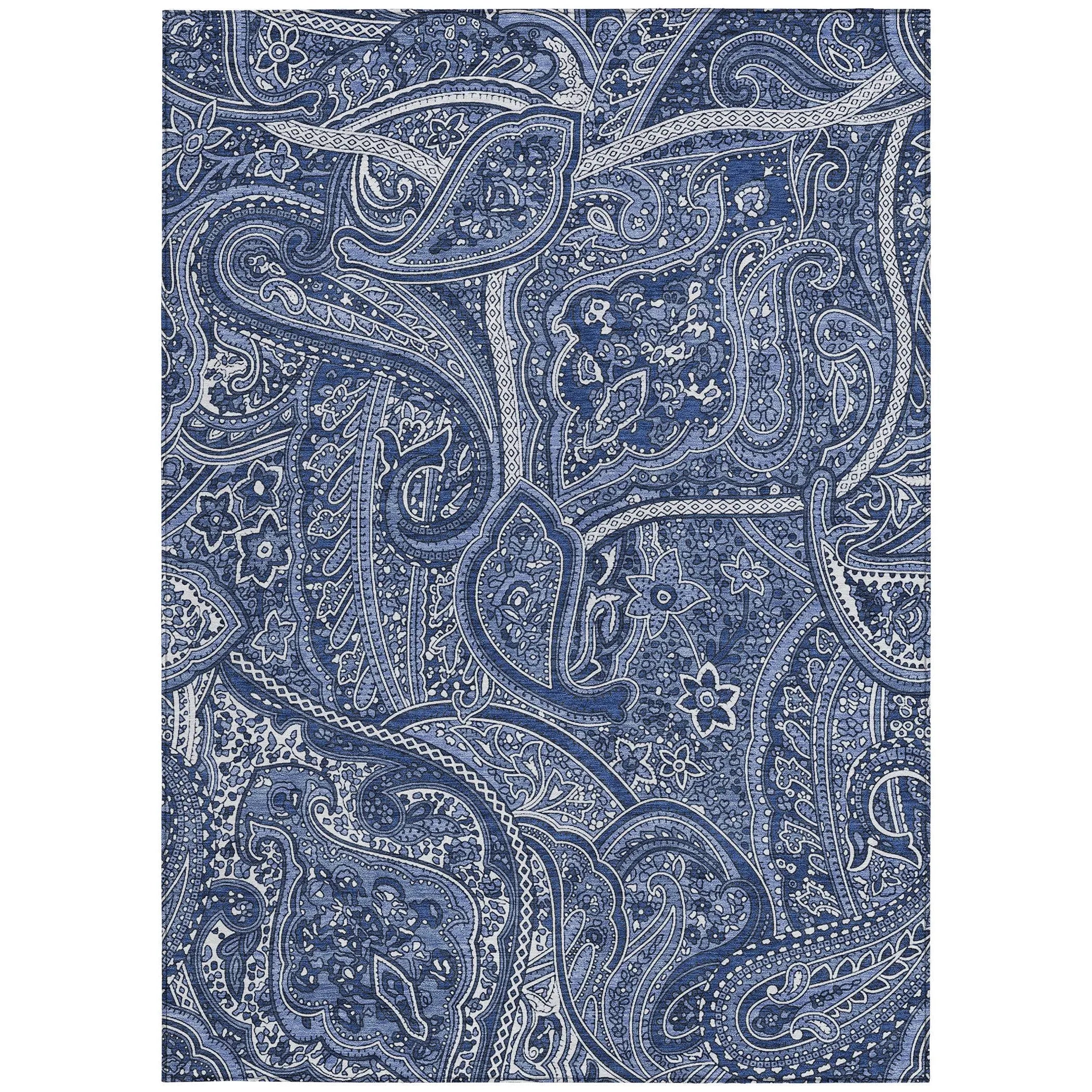 8' X 10' Navy Blue And Sky Blue Paisley Washable Indoor Outdoor Area Rug Homeroots Outdoor