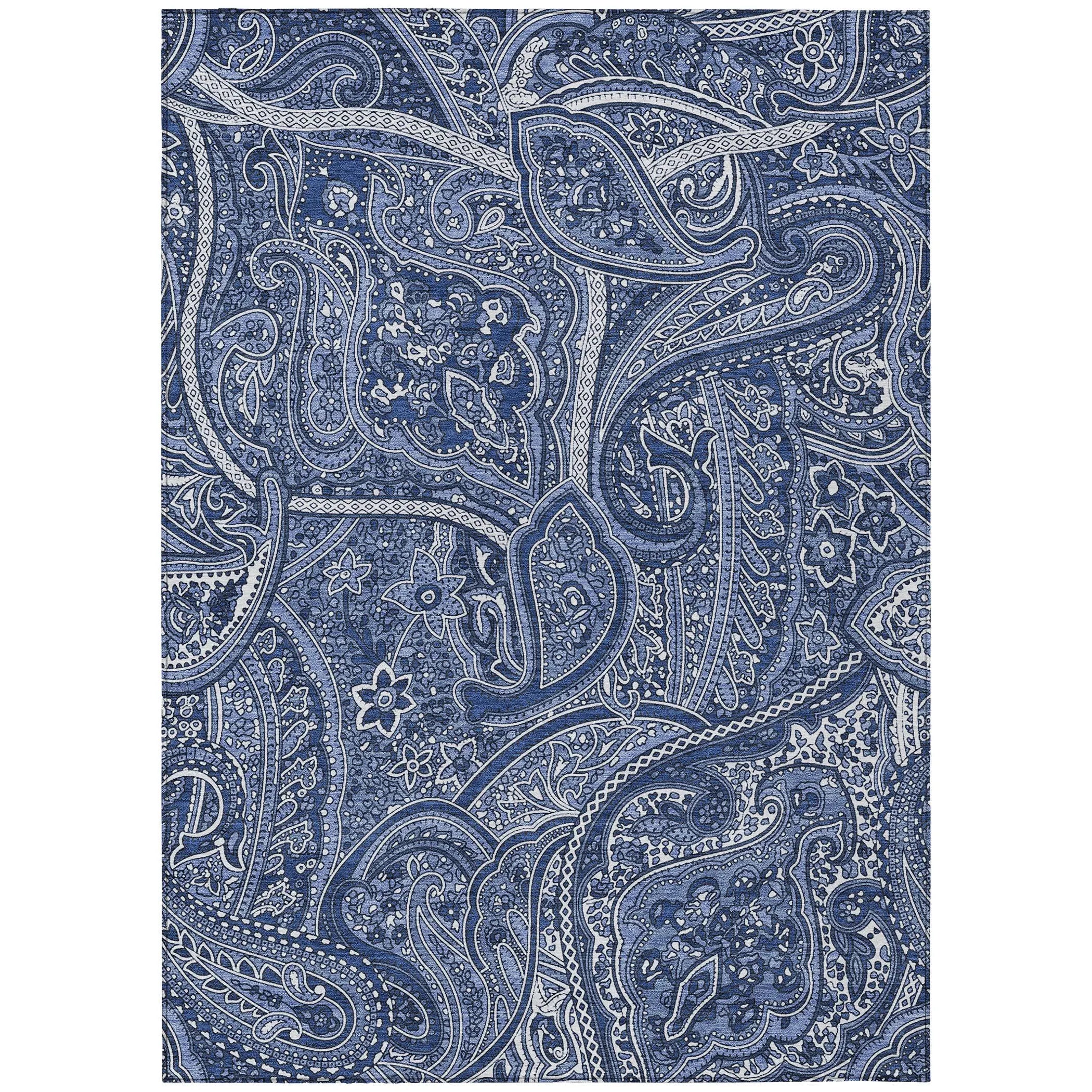 8' X 10' Navy Blue And Sky Blue Paisley Washable Indoor Outdoor Area Rug Homeroots Outdoor