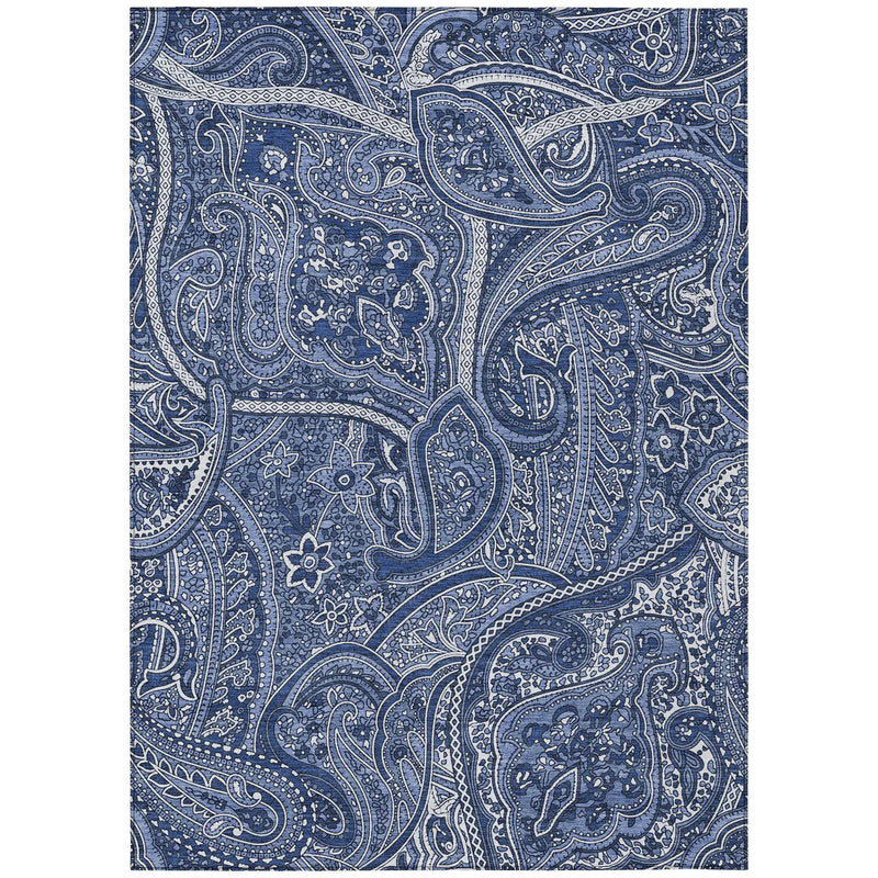 8' X 10' Navy Blue And Sky Blue Paisley Washable Indoor Outdoor Area Rug Homeroots Outdoor