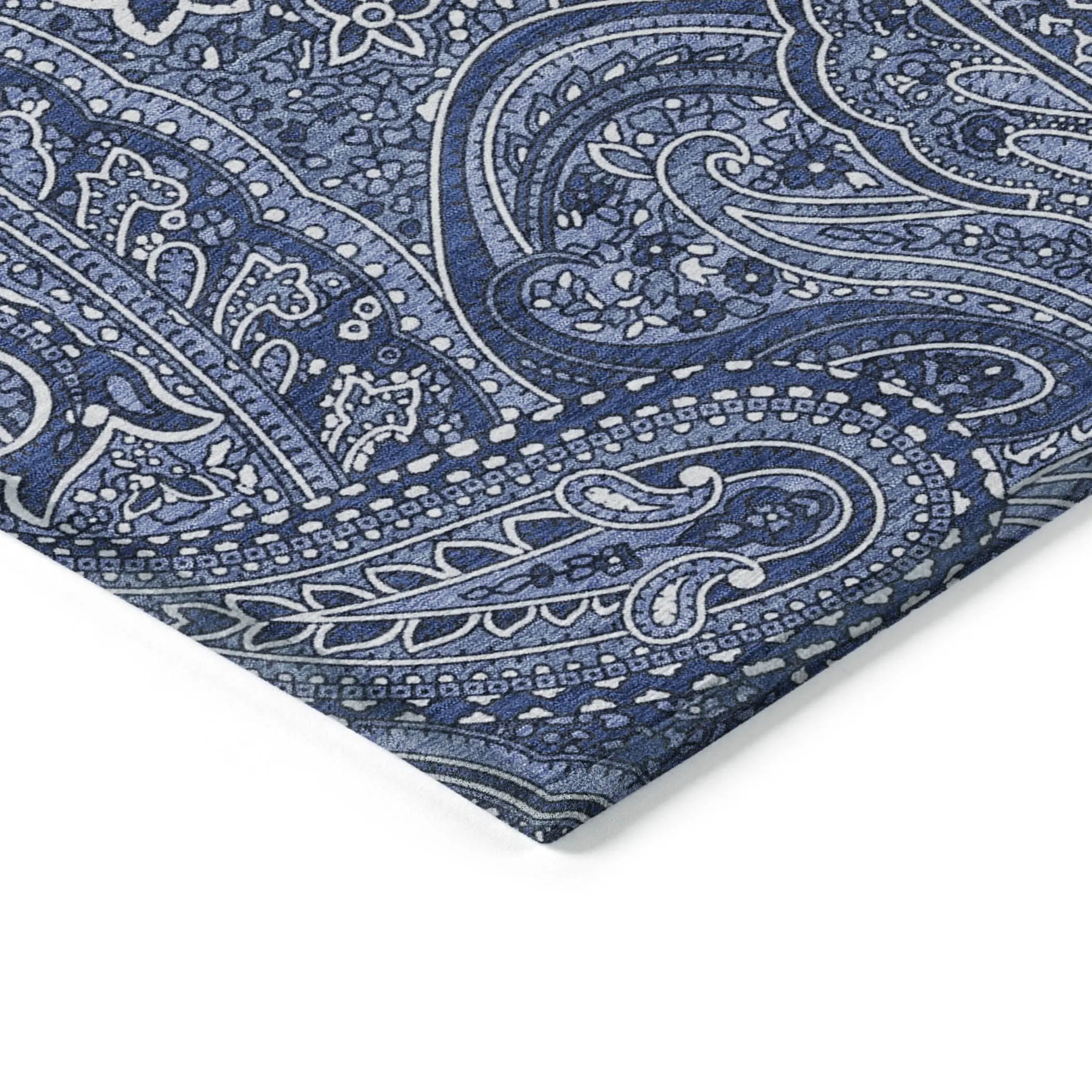 8' X 10' Navy Blue And Sky Blue Paisley Washable Indoor Outdoor Area Rug Homeroots Outdoor