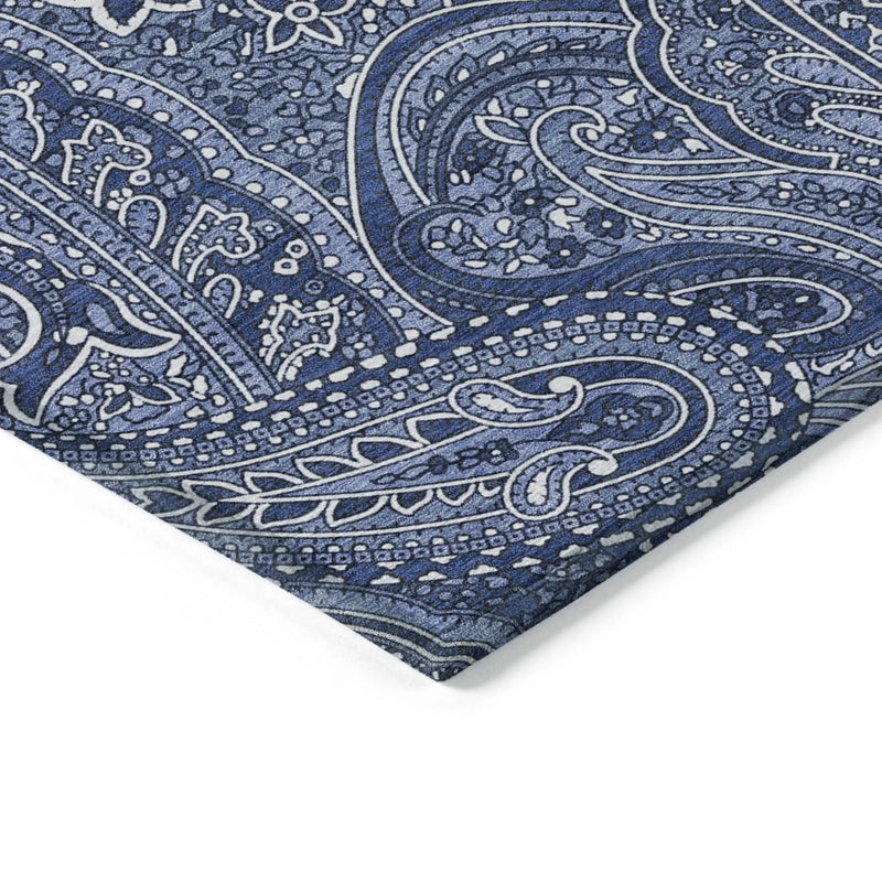 8' X 10' Navy Blue And Sky Blue Paisley Washable Indoor Outdoor Area Rug Homeroots Outdoor
