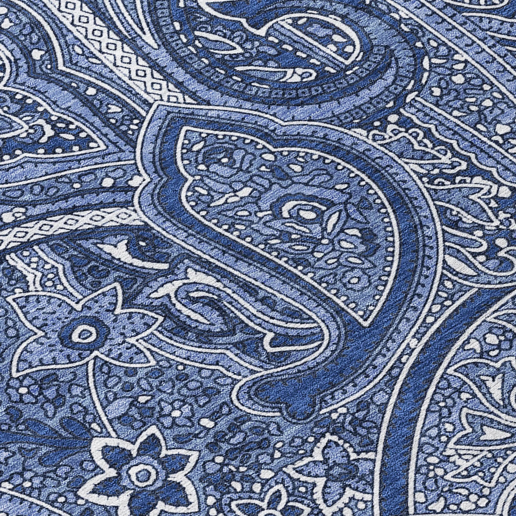 8' X 10' Navy Blue And Sky Blue Paisley Washable Indoor Outdoor Area Rug Homeroots Outdoor