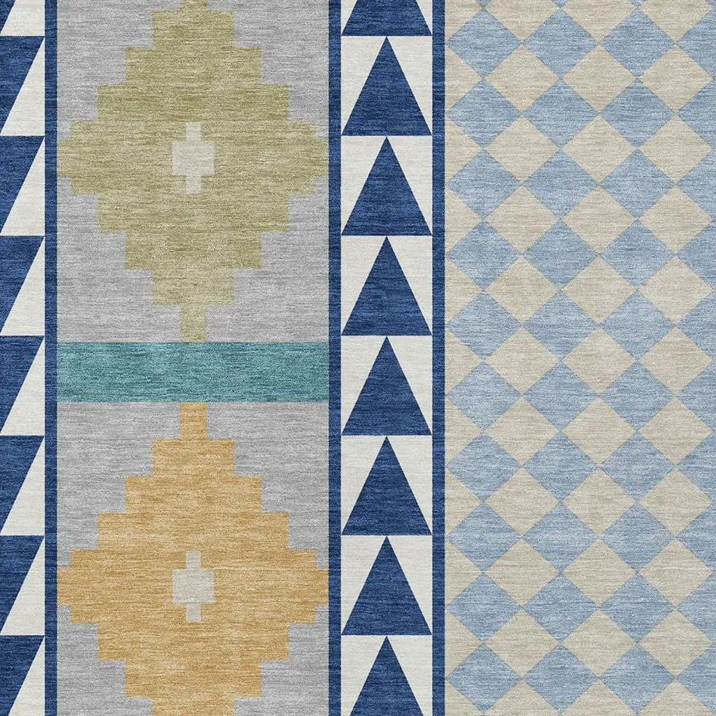 8' X 10' Navy Blue And Sky Blue Southwestern Washable Indoor Outdoor Area Rug Homeroots Outdoor