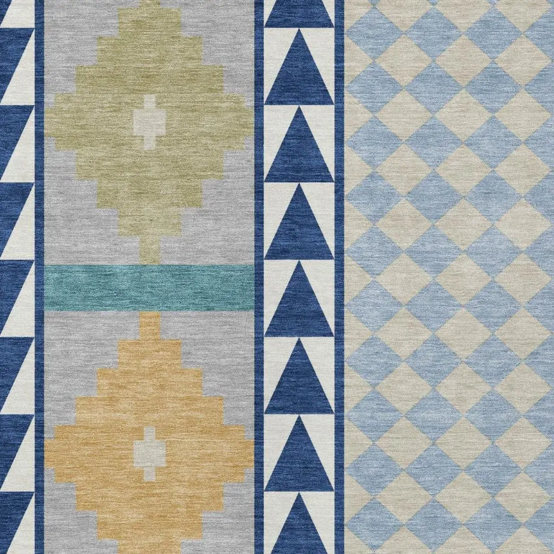 8' X 10' Navy Blue And Sky Blue Southwestern Washable Indoor Outdoor Area Rug Homeroots Outdoor