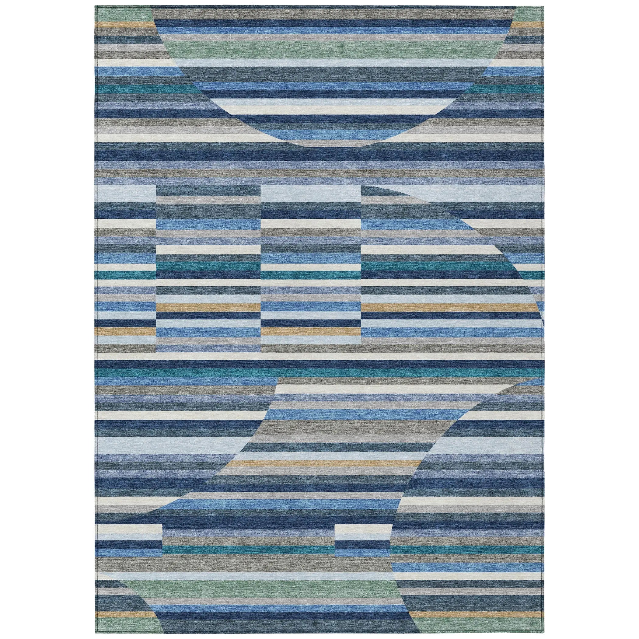 8' X 10' Navy Blue And Sky Blue Striped Washable Indoor Outdoor Area Rug Homeroots Outdoor