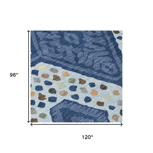8' X 10' Navy Blue And Sky Blue Tribal Washable Indoor Outdoor Area Rug Homeroots Outdoor