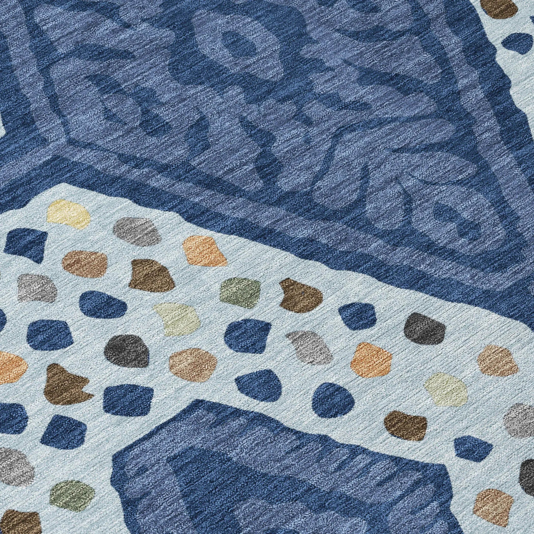 8' X 10' Navy Blue And Sky Blue Tribal Washable Indoor Outdoor Area Rug Homeroots Outdoor