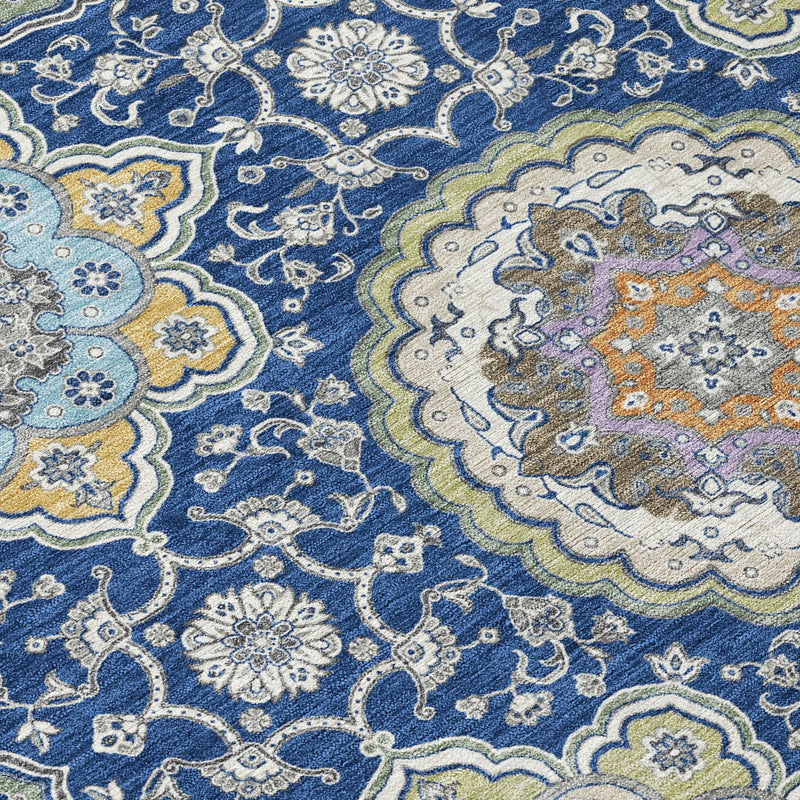 8' X 10' Navy Blue And Taupe Floral Medallion Washable Indoor Outdoor Area Rug Homeroots Outdoor