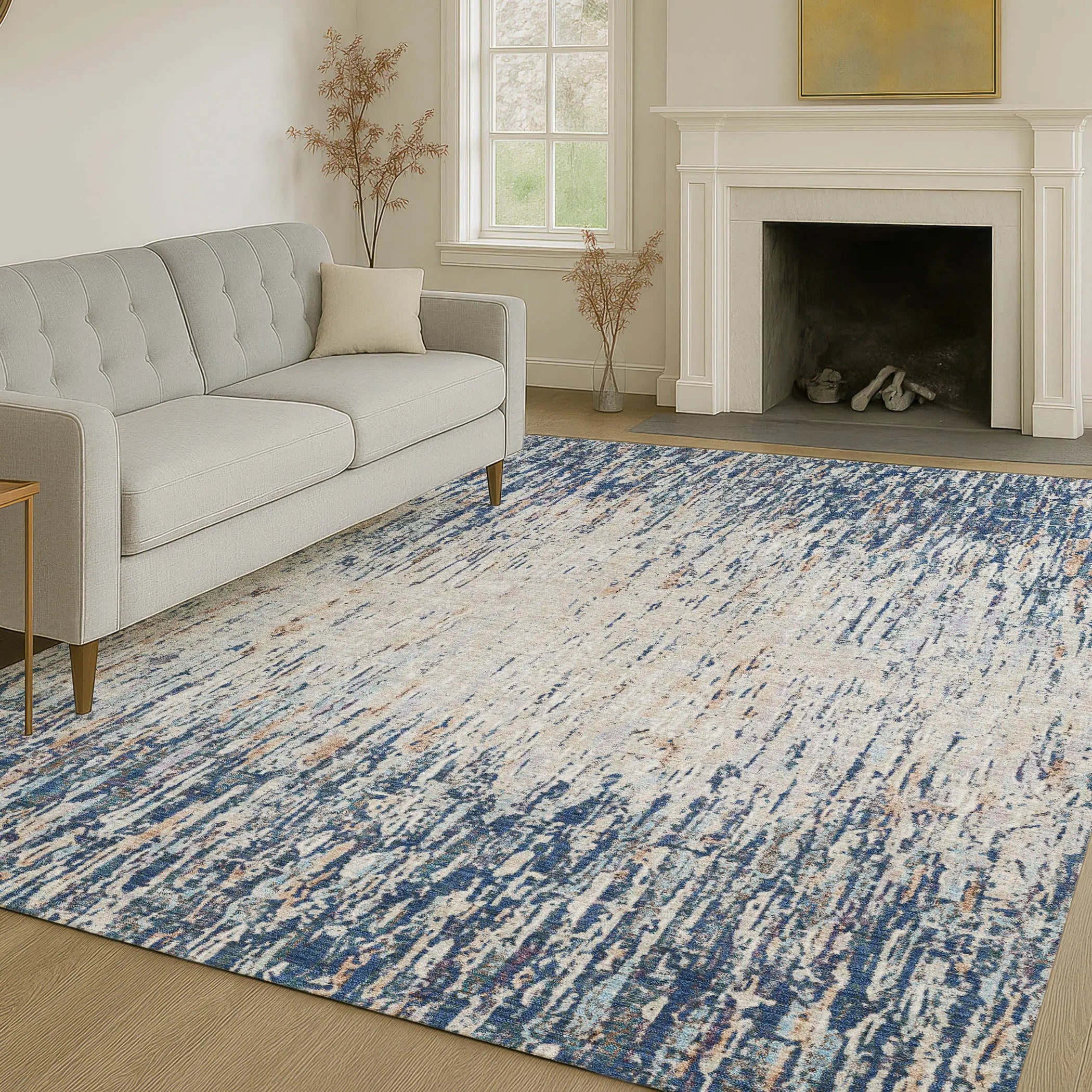 8' X 10' Navy Blue And Taupe Striped Washable Indoor Outdoor Area Rug Homeroots Outdoor