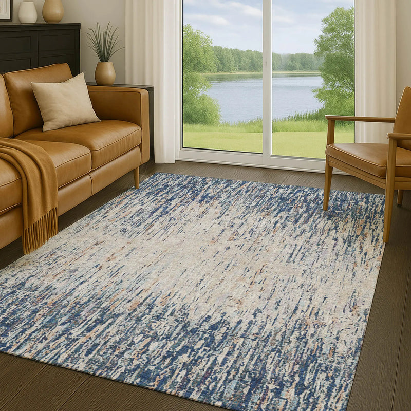 8' X 10' Navy Blue And Taupe Striped Washable Indoor Outdoor Area Rug Homeroots Outdoor
