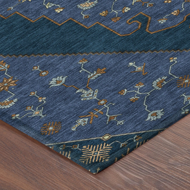 8' X 10' Navy Blue And Teal Blue Geometric Washable Indoor Outdoor Area Rug Homeroots Outdoor