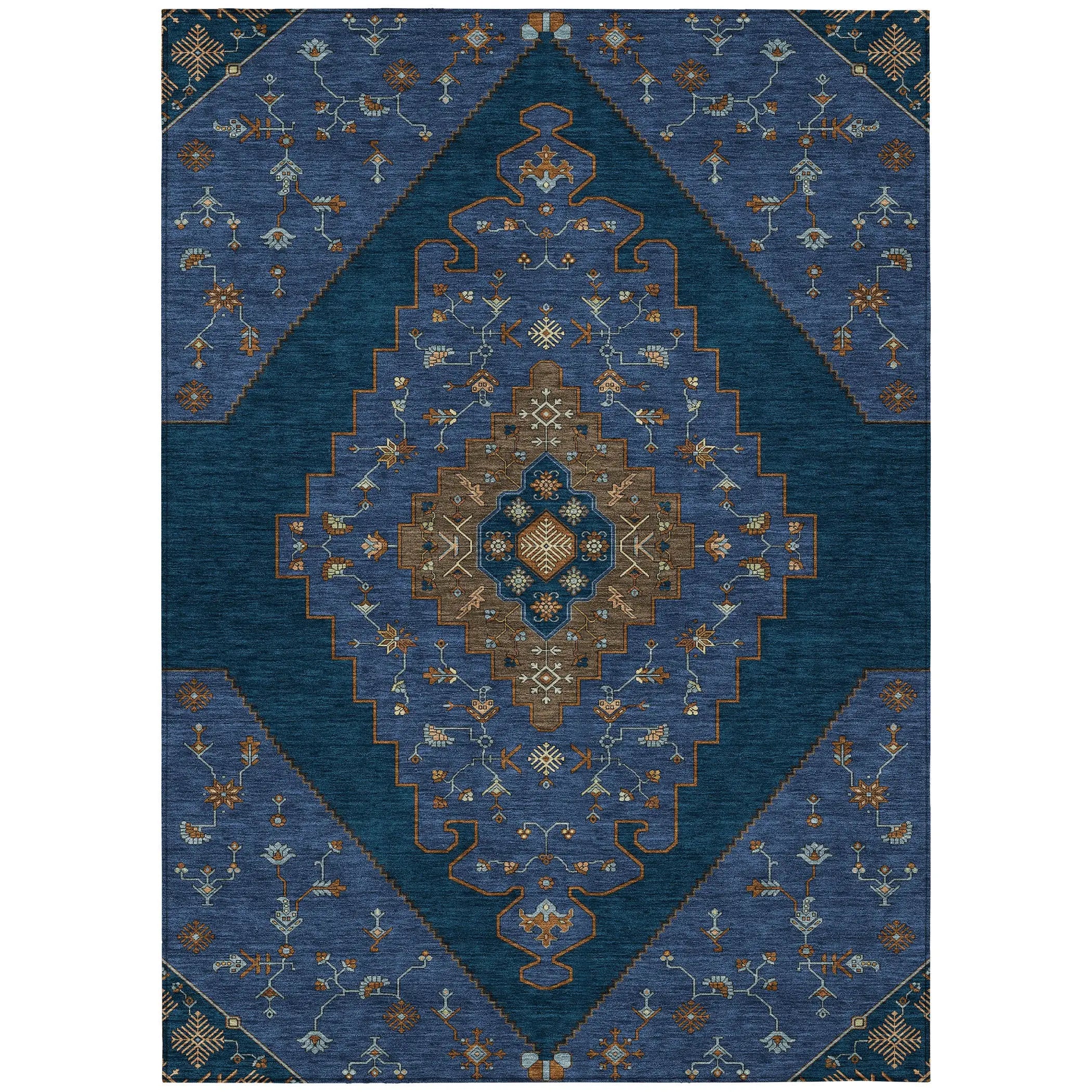 8' X 10' Navy Blue And Teal Blue Geometric Washable Indoor Outdoor Area Rug Homeroots Outdoor