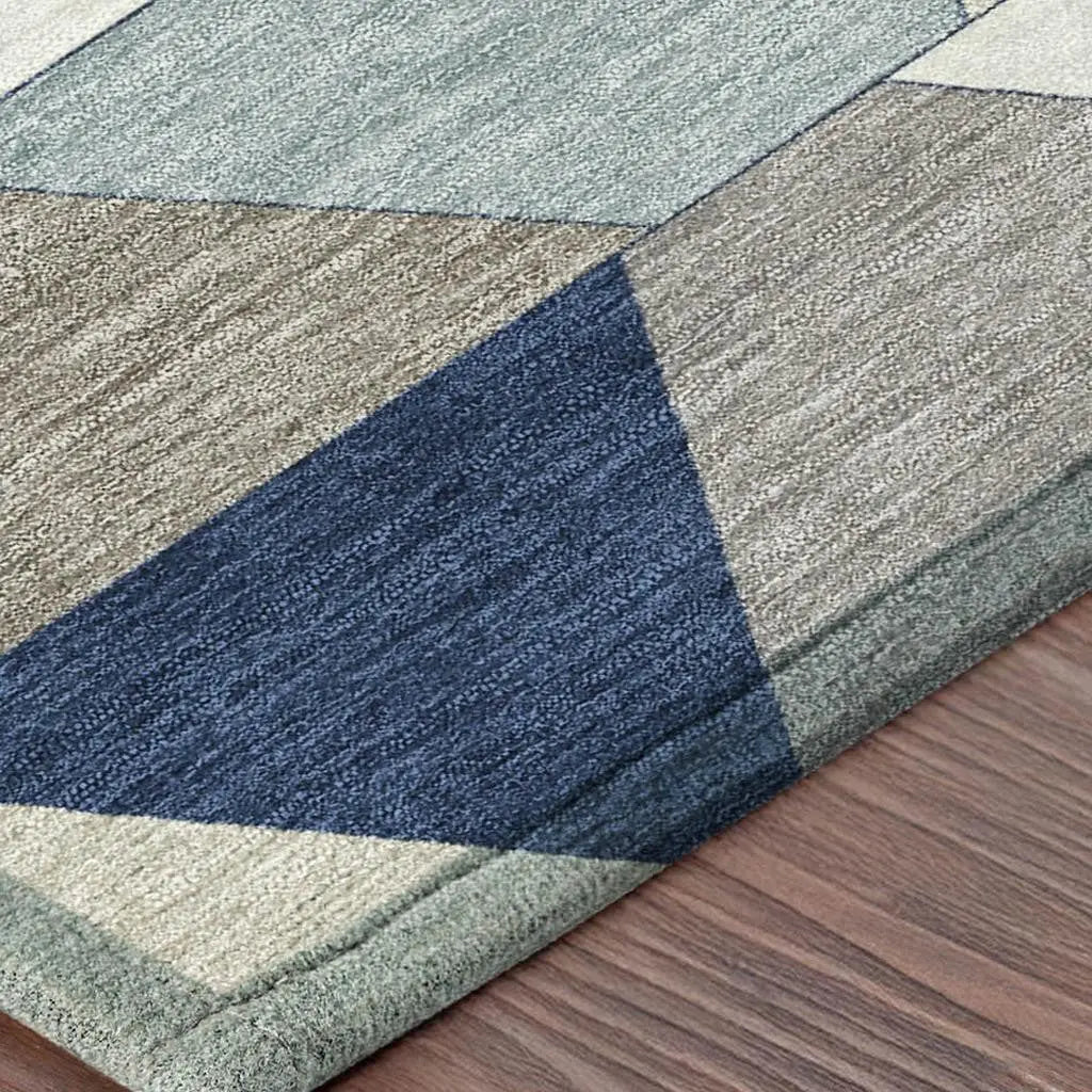 8' X 10' Navy Blue And Teal Blue Geometric Washable Indoor Outdoor Area Rug Homeroots Outdoor