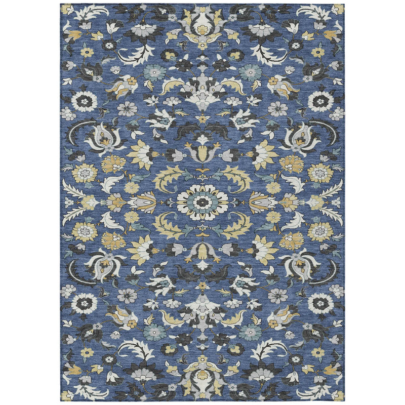 8' X 10' Navy Blue And Wheat Floral Medallion Washable Indoor Outdoor Area Rug Homeroots Outdoor