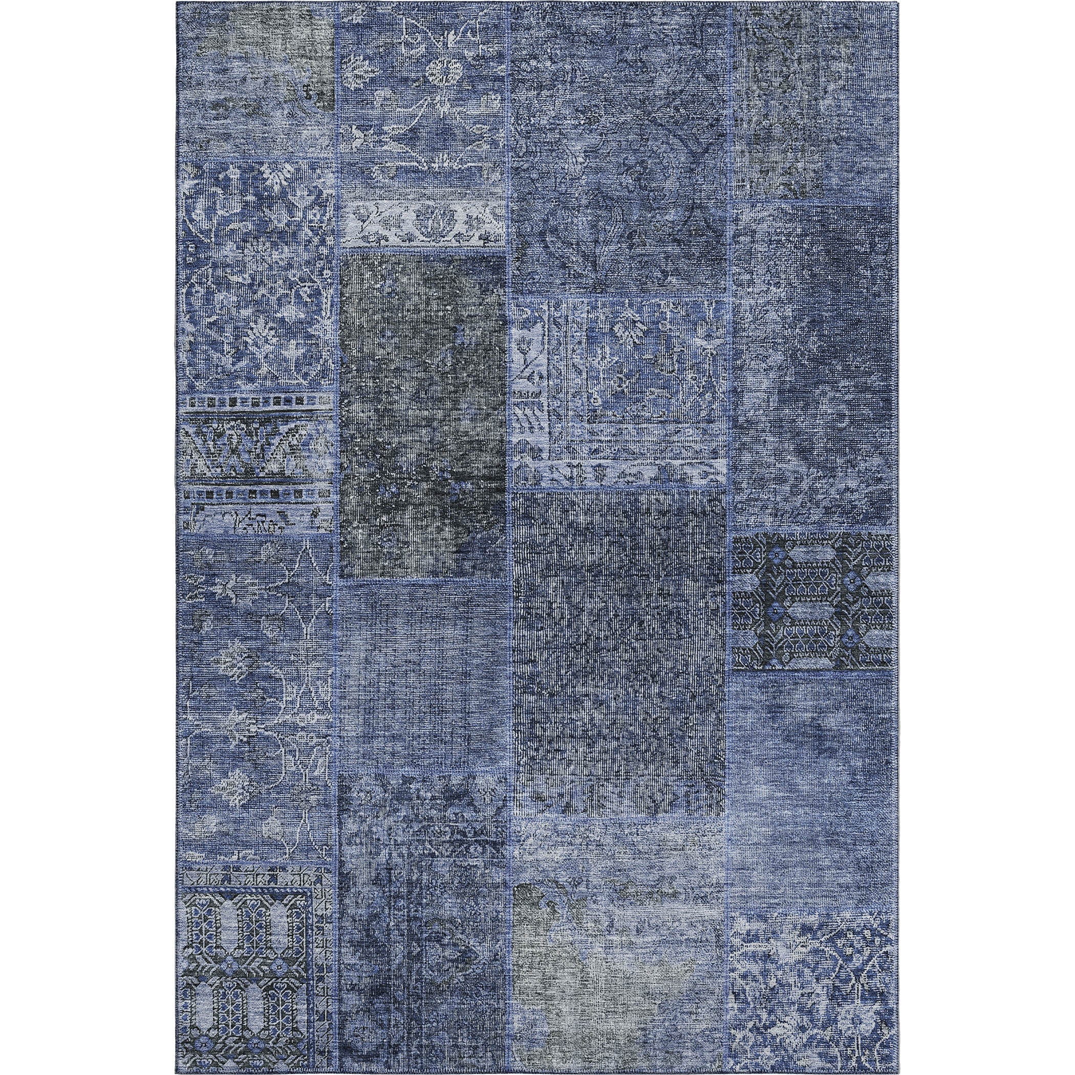 8' X 10' Navy Blue Gray And Silver Patchwork Washable Area Rug With UV Protection Homeroots Home Decor