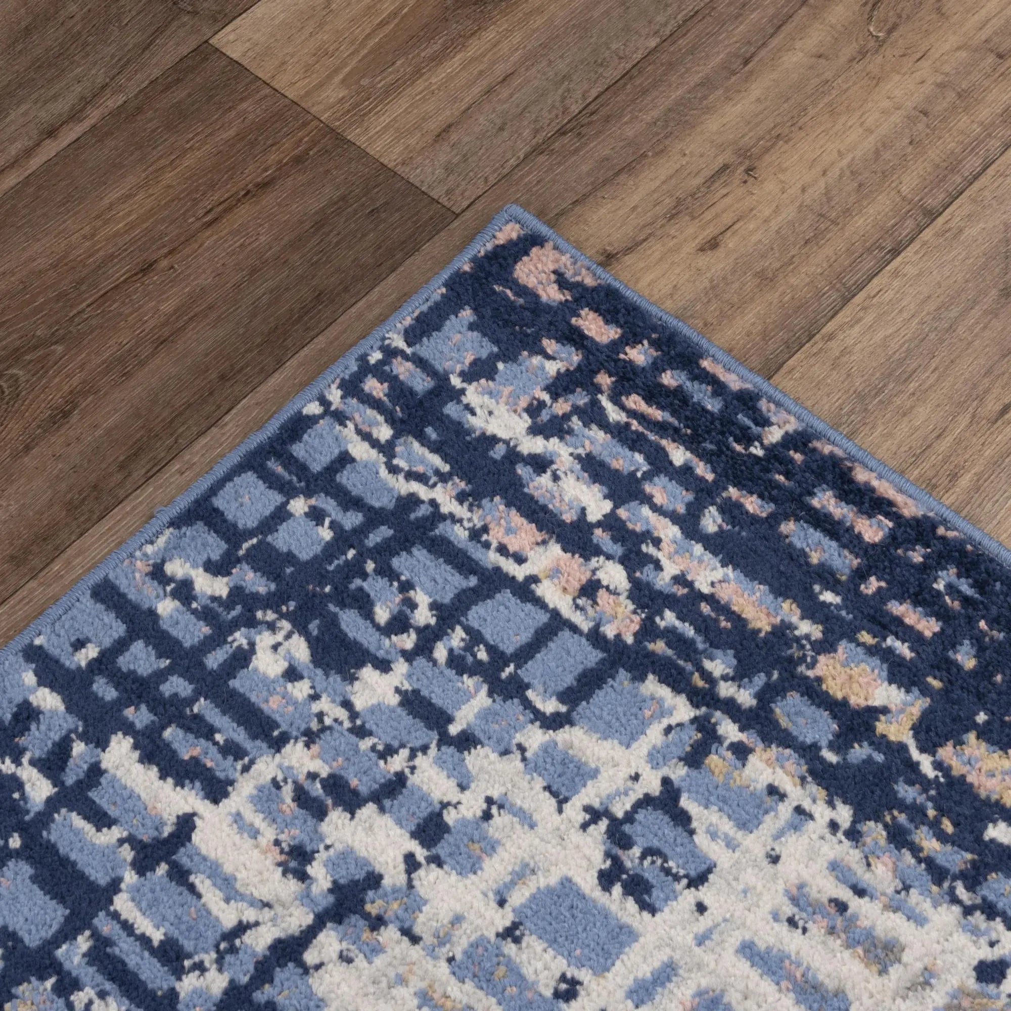 8' X 10' Navy Blue Pink Yellow Gray And Ivory Abstract Area Rug Homeroots Home Decor
