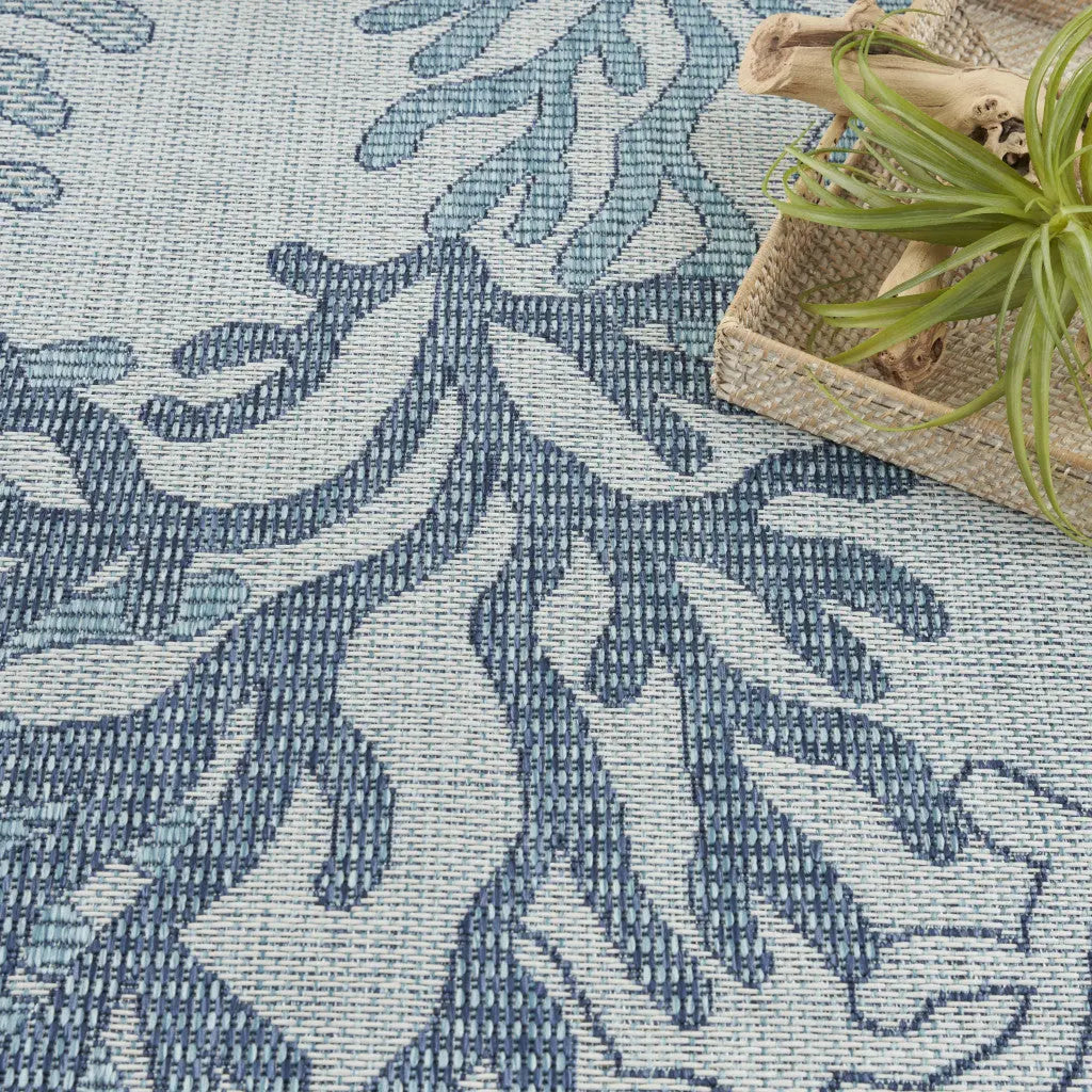 8' X 10' Navy Blue Sky Blue And Ivory Nautical Indoor Outdoor Area Rug Homeroots Outdoor