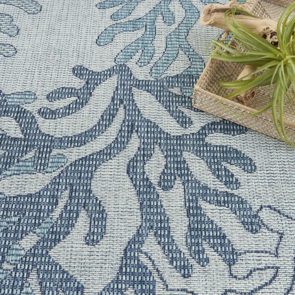 8' X 10' Navy Blue Sky Blue And Ivory Nautical Indoor Outdoor Area Rug Homeroots Outdoor
