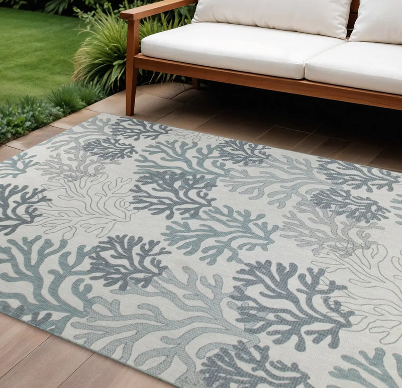 8' X 10' Navy Blue Sky Blue And Ivory Nautical Indoor Outdoor Area Rug Homeroots Outdoor