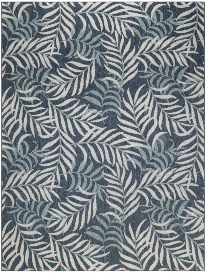 8' X 10' Navy Blue Sky Blue And Ivory Palm Leaf Indoor Outdoor Area Rug Homeroots Outdoor