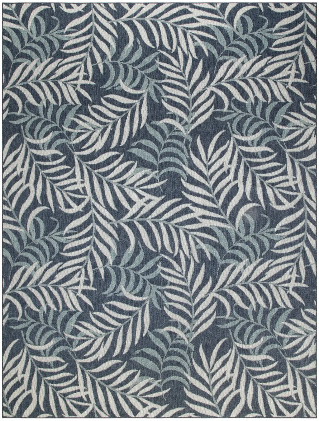 8' X 10' Navy Blue Sky Blue And Ivory Palm Leaf Indoor Outdoor Area Rug Homeroots Outdoor