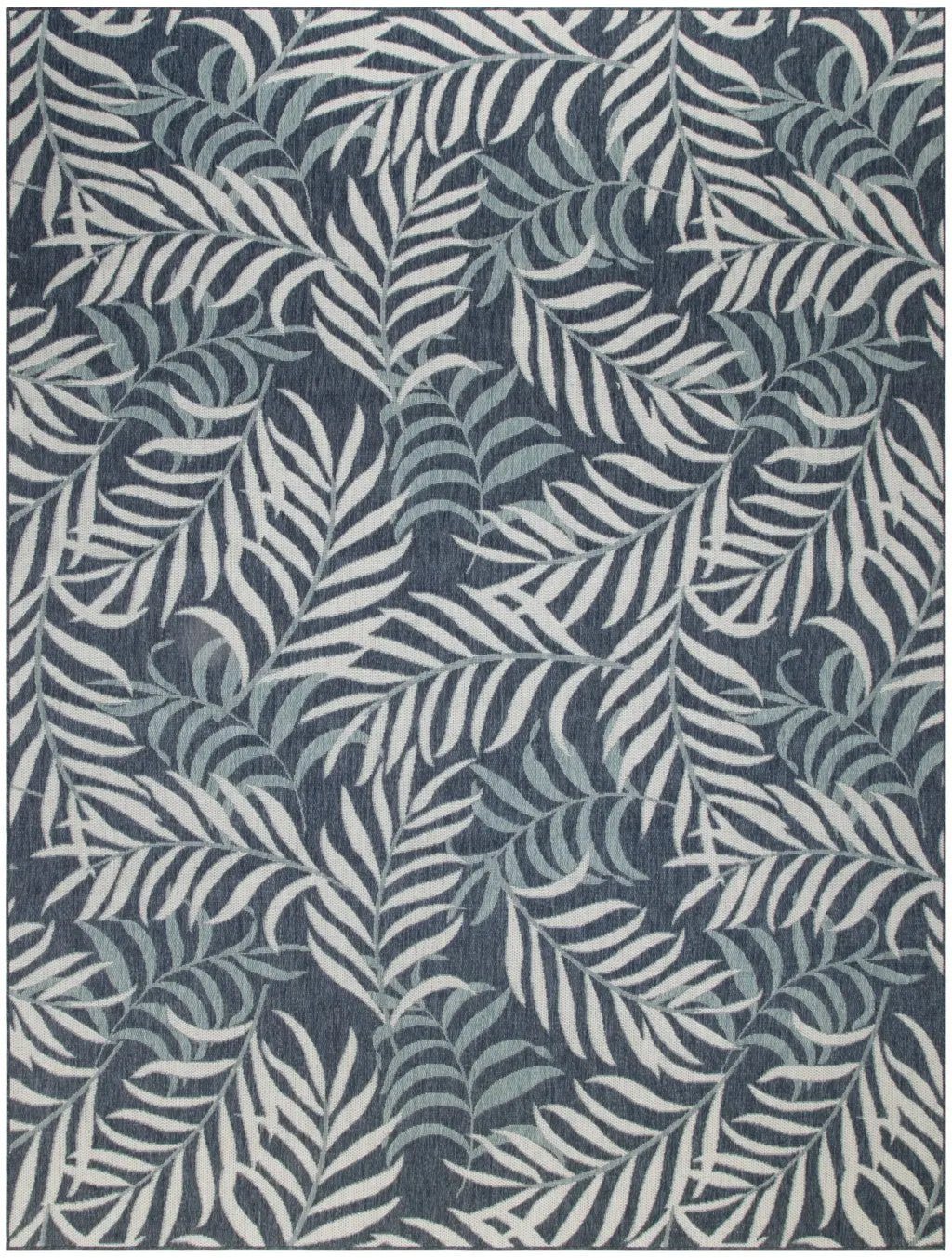 8' X 10' Navy Blue Sky Blue And Ivory Palm Leaf Indoor Outdoor Area Rug Homeroots Outdoor