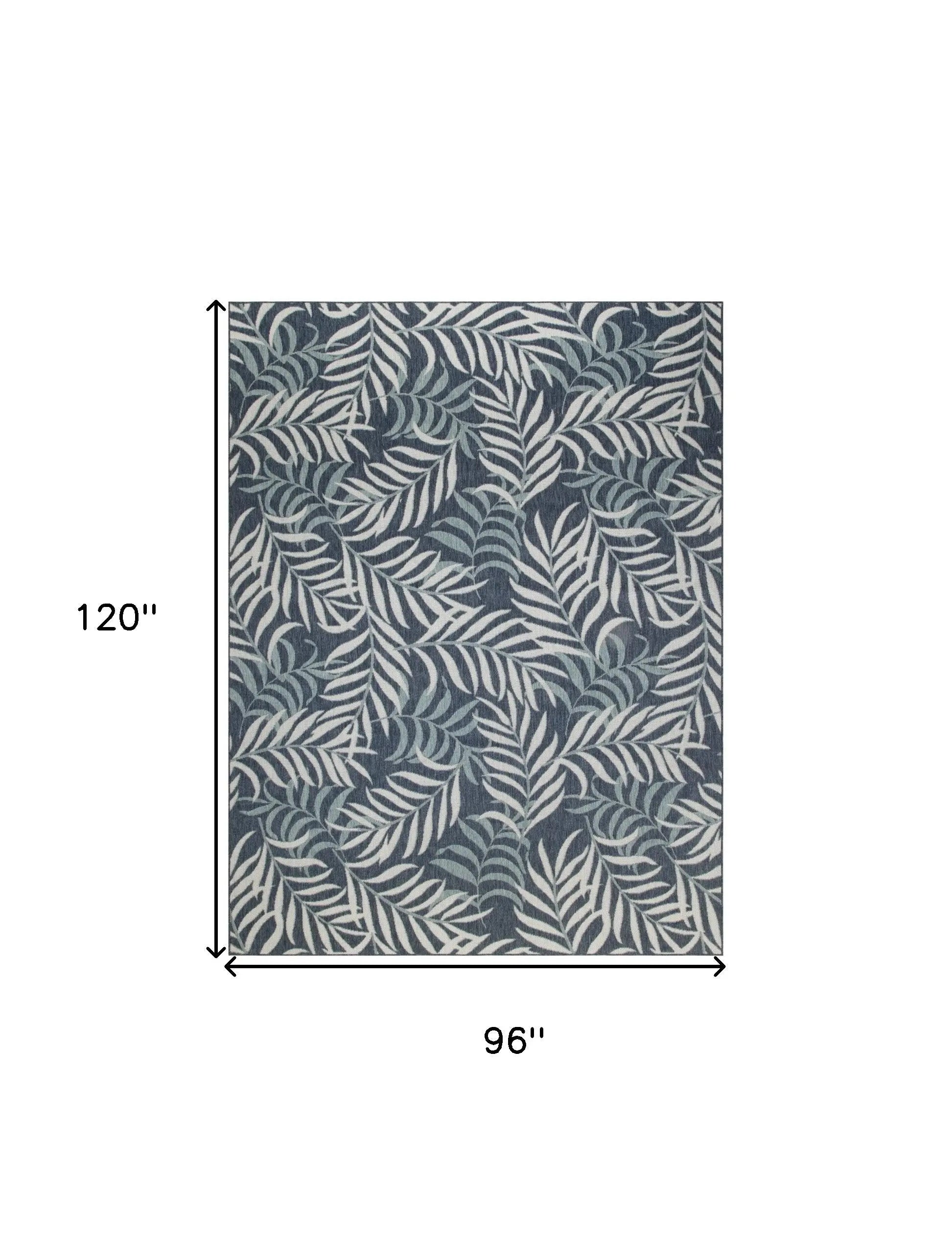 8' X 10' Navy Blue Sky Blue And Ivory Palm Leaf Indoor Outdoor Area Rug Homeroots Outdoor