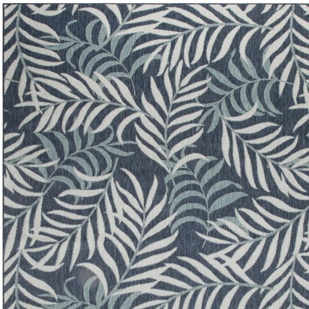 8' X 10' Navy Blue Sky Blue And Ivory Palm Leaf Indoor Outdoor Area Rug Homeroots Outdoor