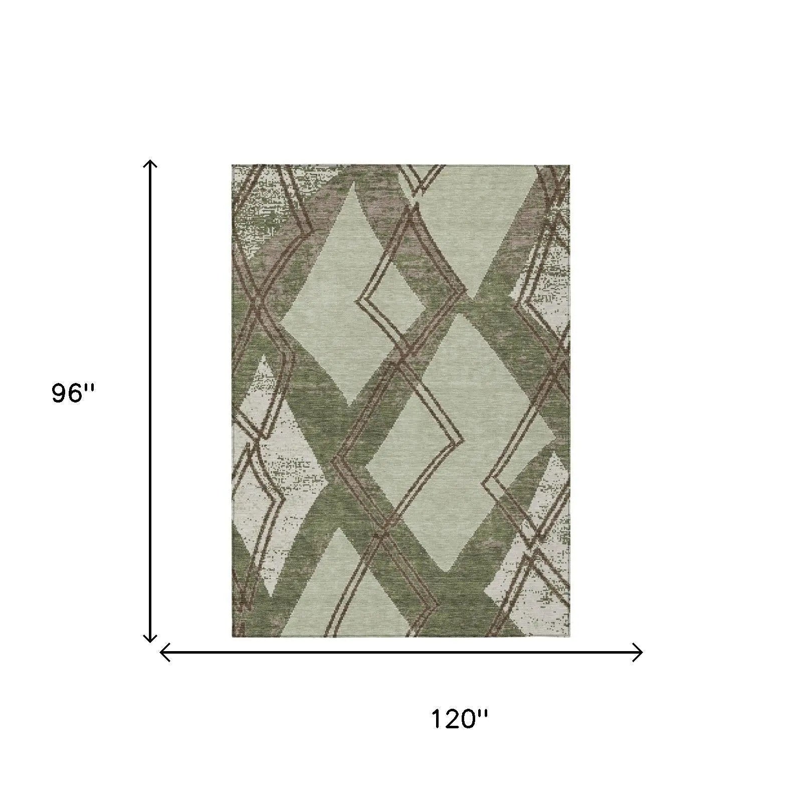 8' X 10' Olive Green And Beige Geometric Washable Indoor Outdoor Area Rug Homeroots Outdoor