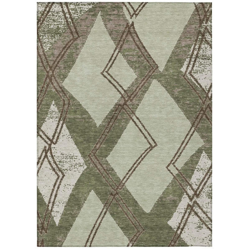 8' X 10' Olive Green And Beige Geometric Washable Indoor Outdoor Area Rug Homeroots Outdoor