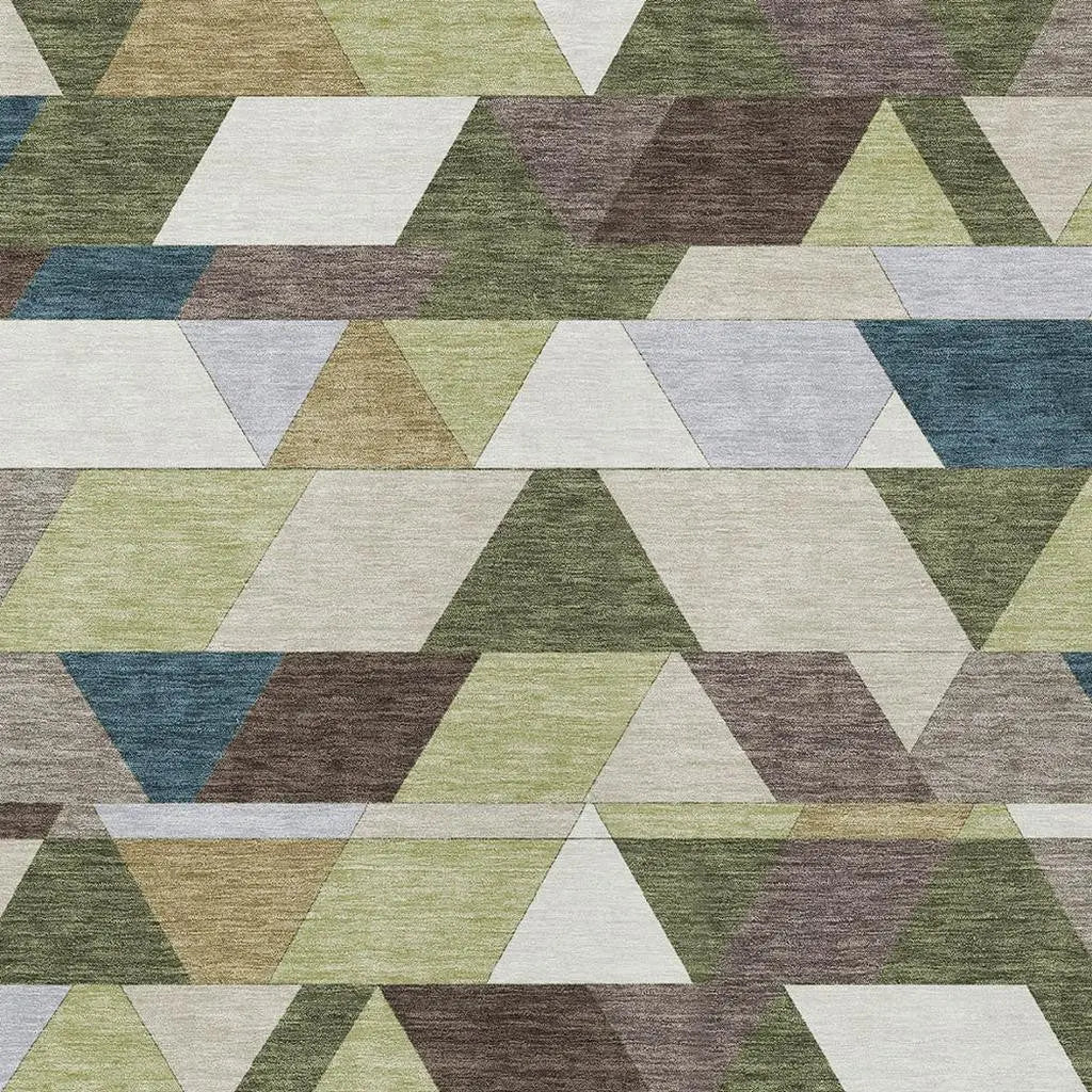 8' X 10' Olive Green And Beige Geometric Washable Indoor Outdoor Area Rug Homeroots Outdoor