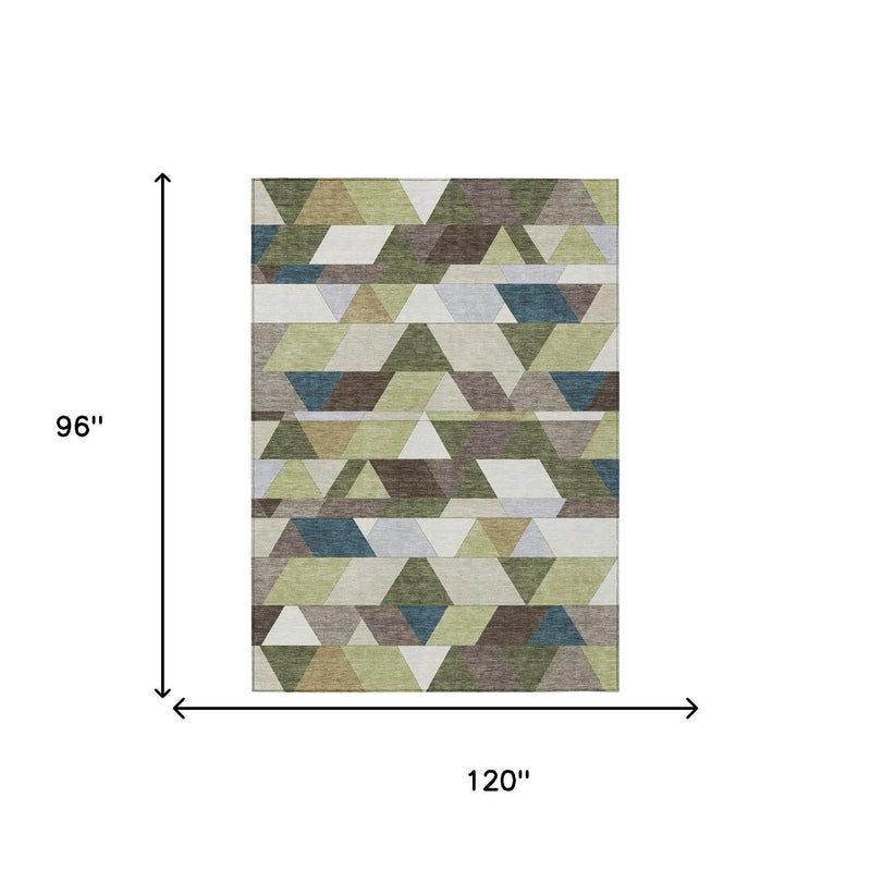 8' X 10' Olive Green And Beige Geometric Washable Indoor Outdoor Area Rug Homeroots Outdoor