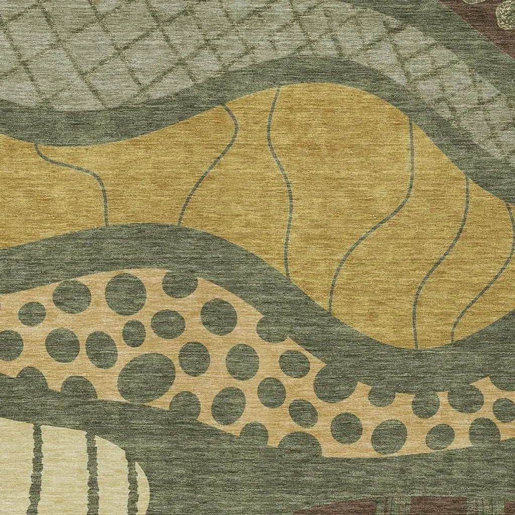 8' X 10' Olive Green And Blue Abstract Washable Indoor Outdoor Area Rug Homeroots Outdoor