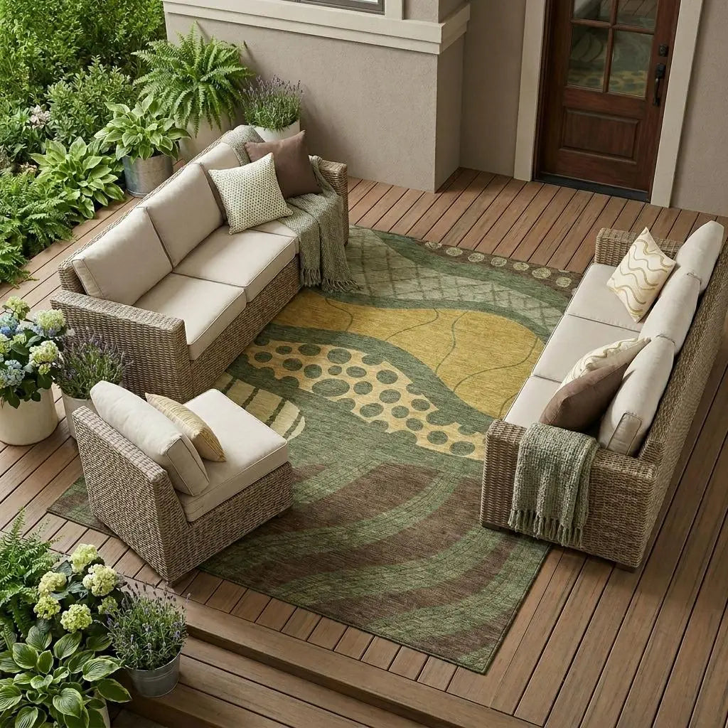 8' X 10' Olive Green And Blue Abstract Washable Indoor Outdoor Area Rug Homeroots Outdoor