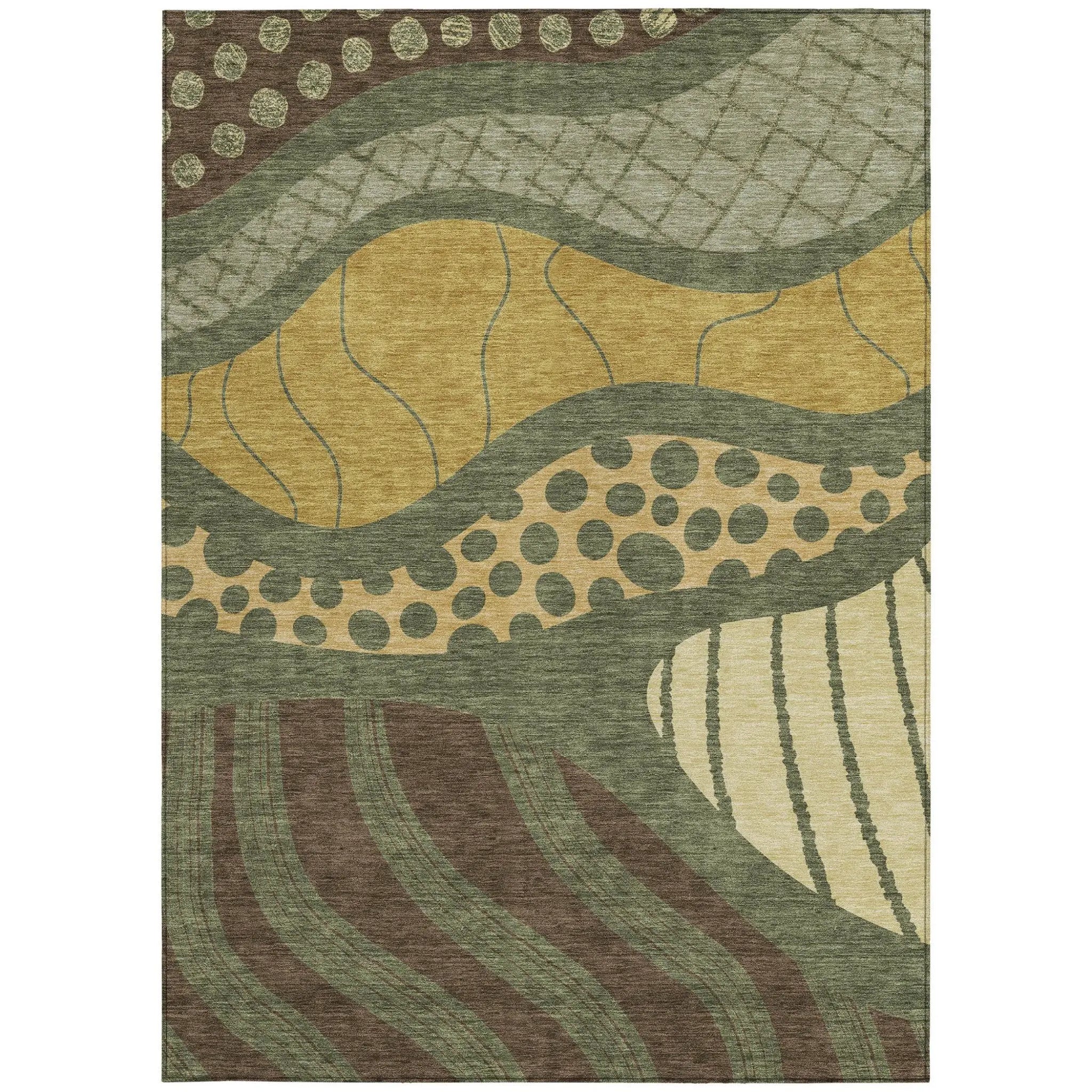 8' X 10' Olive Green And Blue Abstract Washable Indoor Outdoor Area Rug Homeroots Outdoor