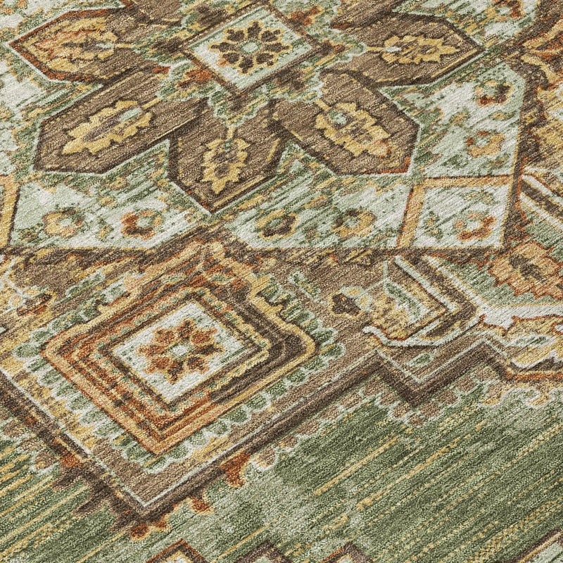 8' X 10' Olive Green And Blue Oriental Washable Indoor Outdoor Area Rug Homeroots Outdoor