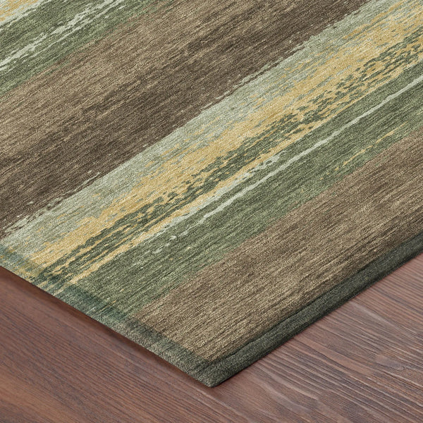8' X 10' Olive Green And Blue Striped Washable Indoor Outdoor Area Rug Homeroots Outdoor